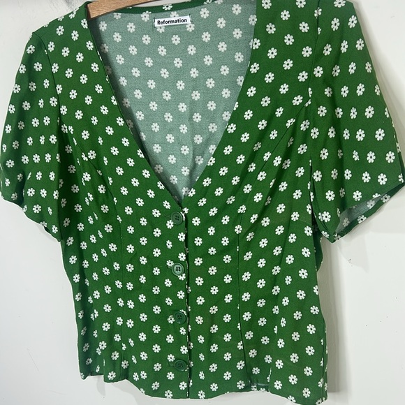 REFORMATION Green Janet Floral Woven Top Size 4 - Picture 14 of 16